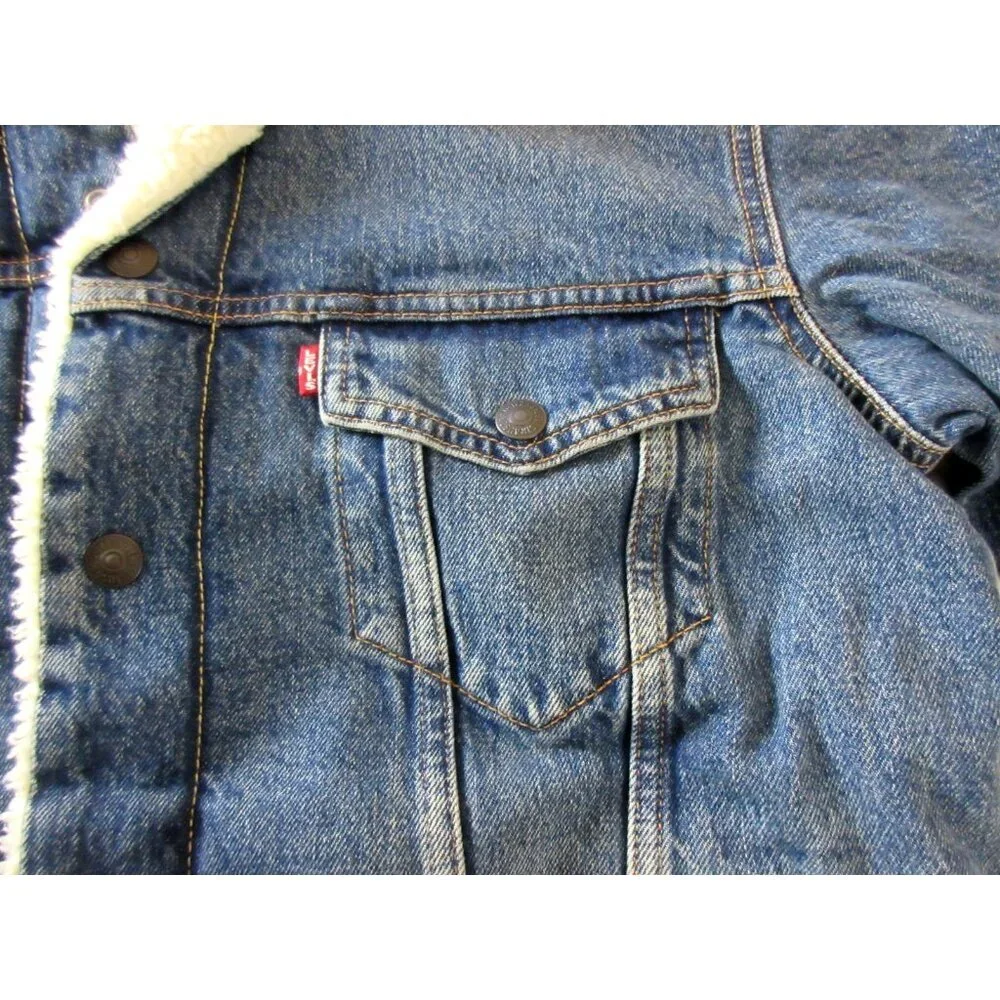 Levi's Men's Type 3 Sherpa lined Snap Front Trucker denim jacket Medium Wash NWT